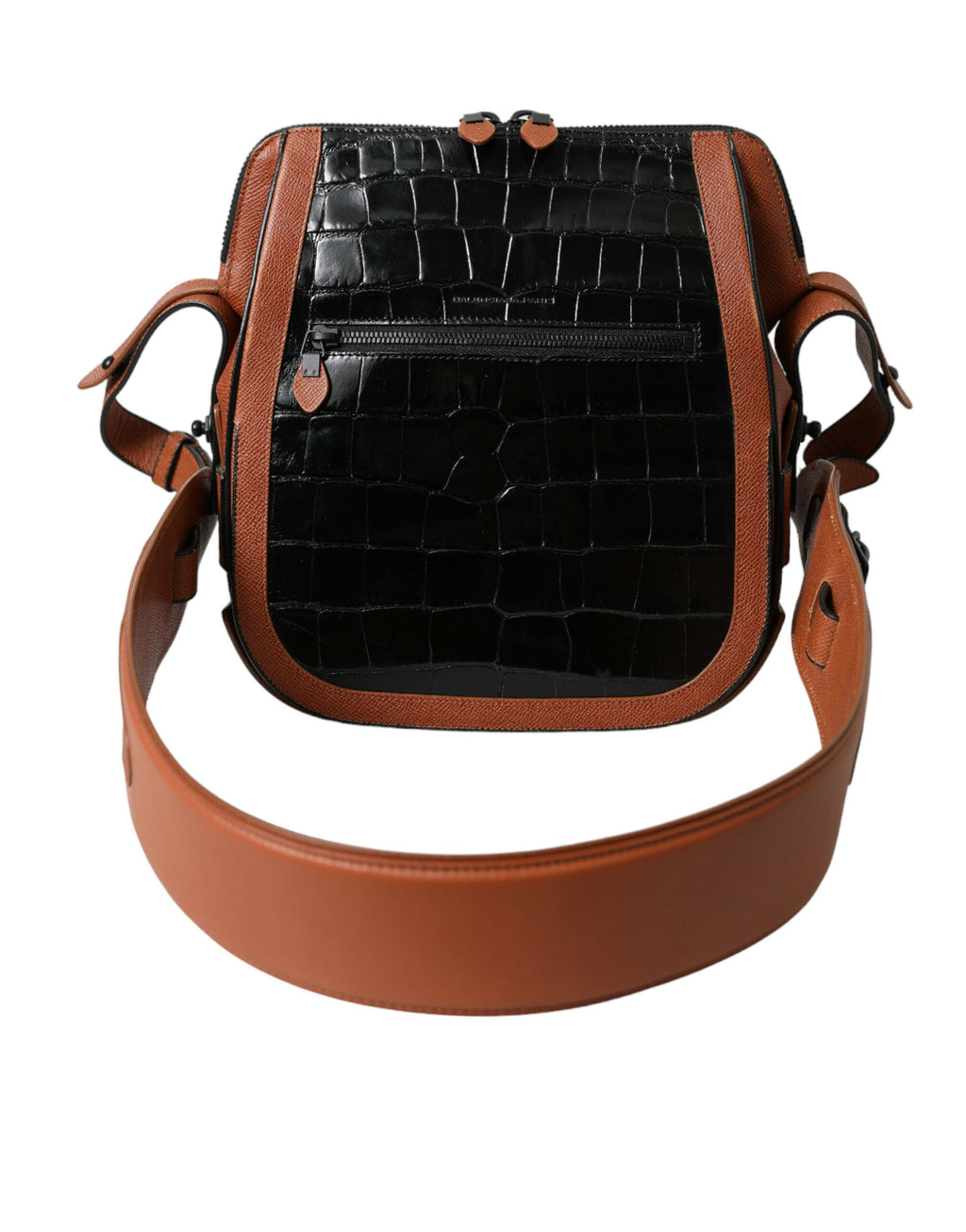 Balenciaga Black Brown Exotic Skin Leather Vertical Crossbody Purse Bag Balenciaga