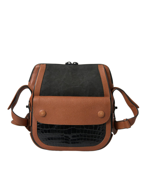 Balenciaga Black Brown Exotic Skin Leather Vertical Crossbody Purse Bag Balenciaga