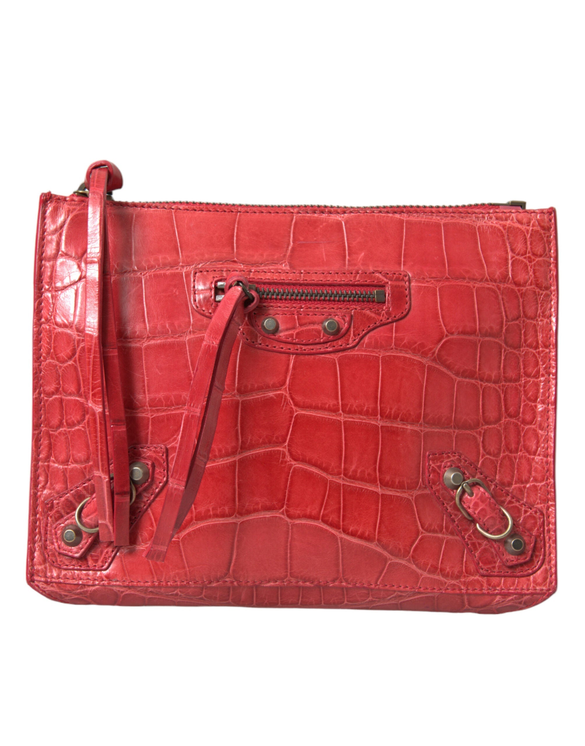 Balenciaga Red Exotic Skin Leather Classic Pouch Purse Wristlet Bag Balenciaga