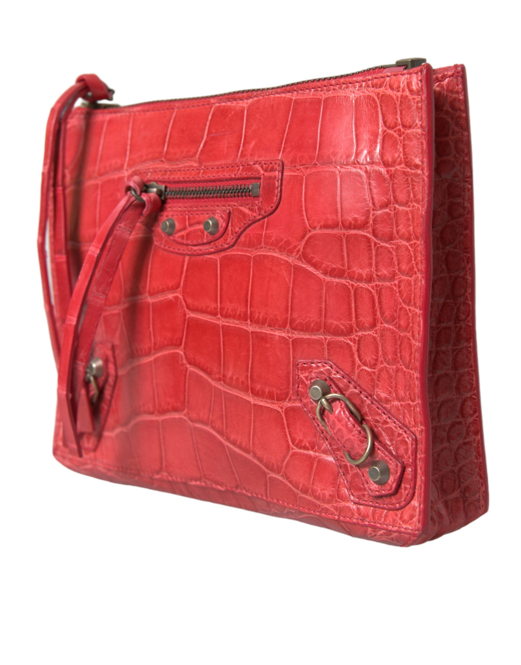 Balenciaga Red Exotic Skin Leather Classic Pouch Purse Wristlet Bag Balenciaga