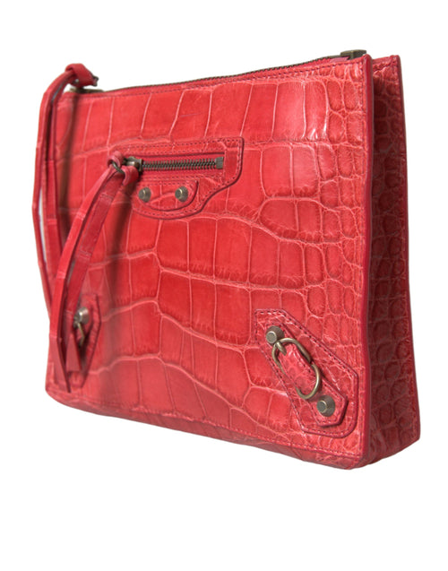 Balenciaga Red Exotic Skin Leather Classic Pouch Purse Wristlet Bag Balenciaga