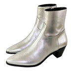 Brand new vintage ancient style men sliver boots point toe  zip up casual shinny leather booties party shoes male eprolo