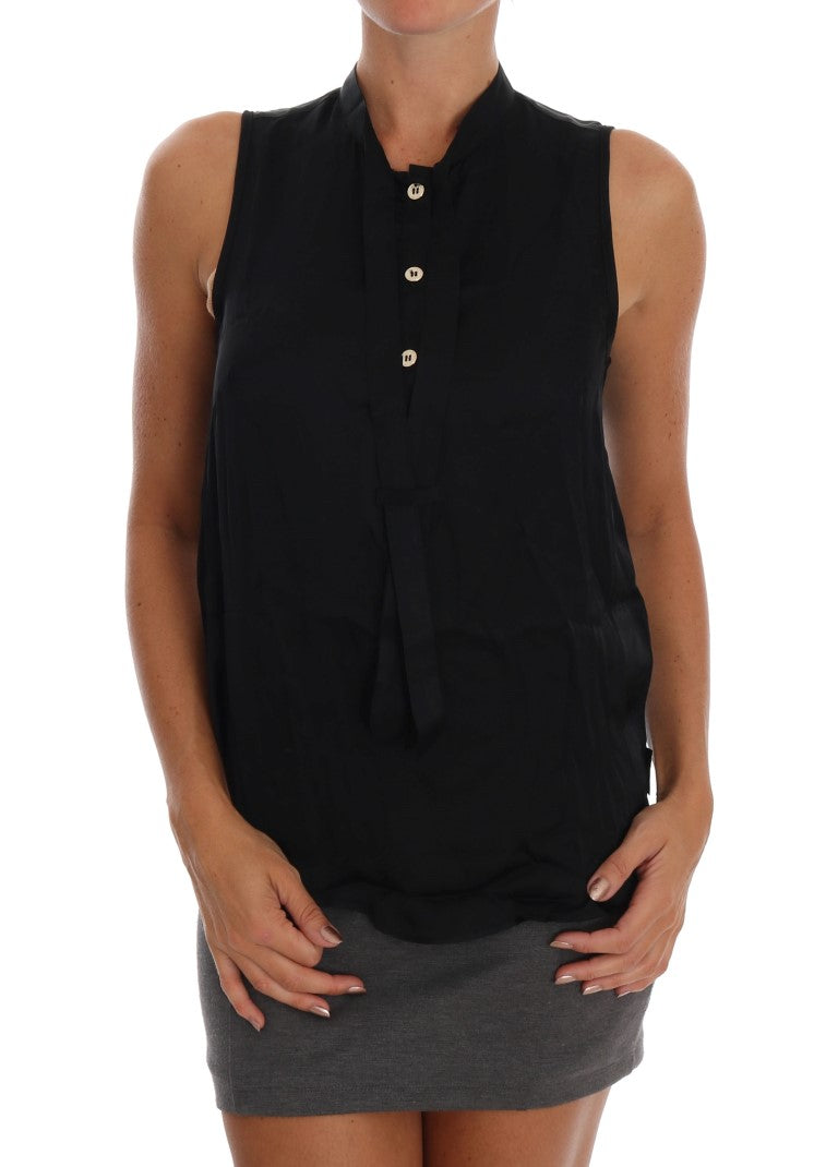 Versace Jeans Black Sleeveless Viscose Blouse Top Versace Jeans