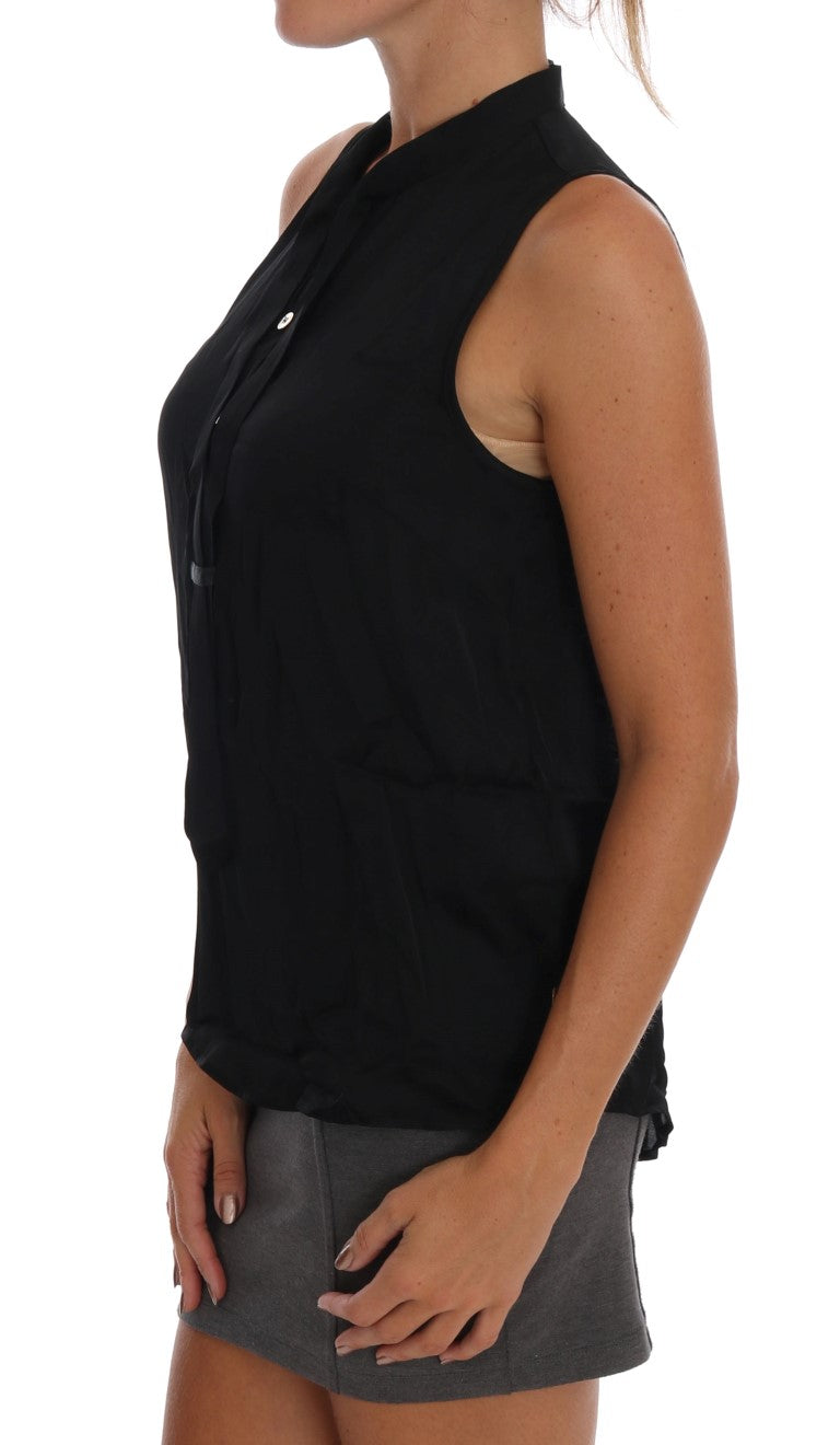 Versace Jeans Black Sleeveless Viscose Blouse Top Versace Jeans