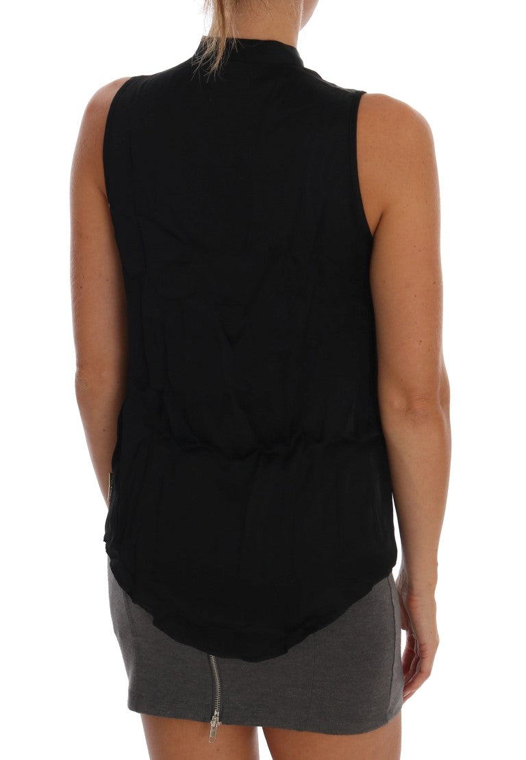 Versace Jeans Black Sleeveless Viscose Blouse Top Versace Jeans