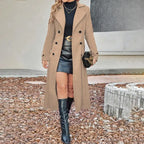 Women's Fall Winter Double Breasted Wool Coat Long Sleeve Notch Lapel Midi Long Trench Coat VELORIA - Thread of Generations