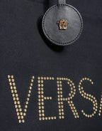 Versace Black Top Handle Canvas Leather Logo Crossbody Tote Bag Versace