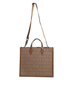 Versace Brown Top Handle Jacquard Leather Logo Crossbody Tote Bag Versace
