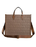 Versace Brown Top Handle Jacquard Leather Logo Crossbody Tote Bag Versace