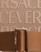 Versace Brown Top Handle Jacquard Leather Logo Crossbody Tote Bag Versace