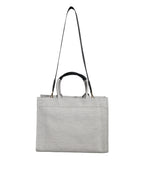 Versace White Top Handle Canvas Leather Logo Crossbody Tote Bag Versace