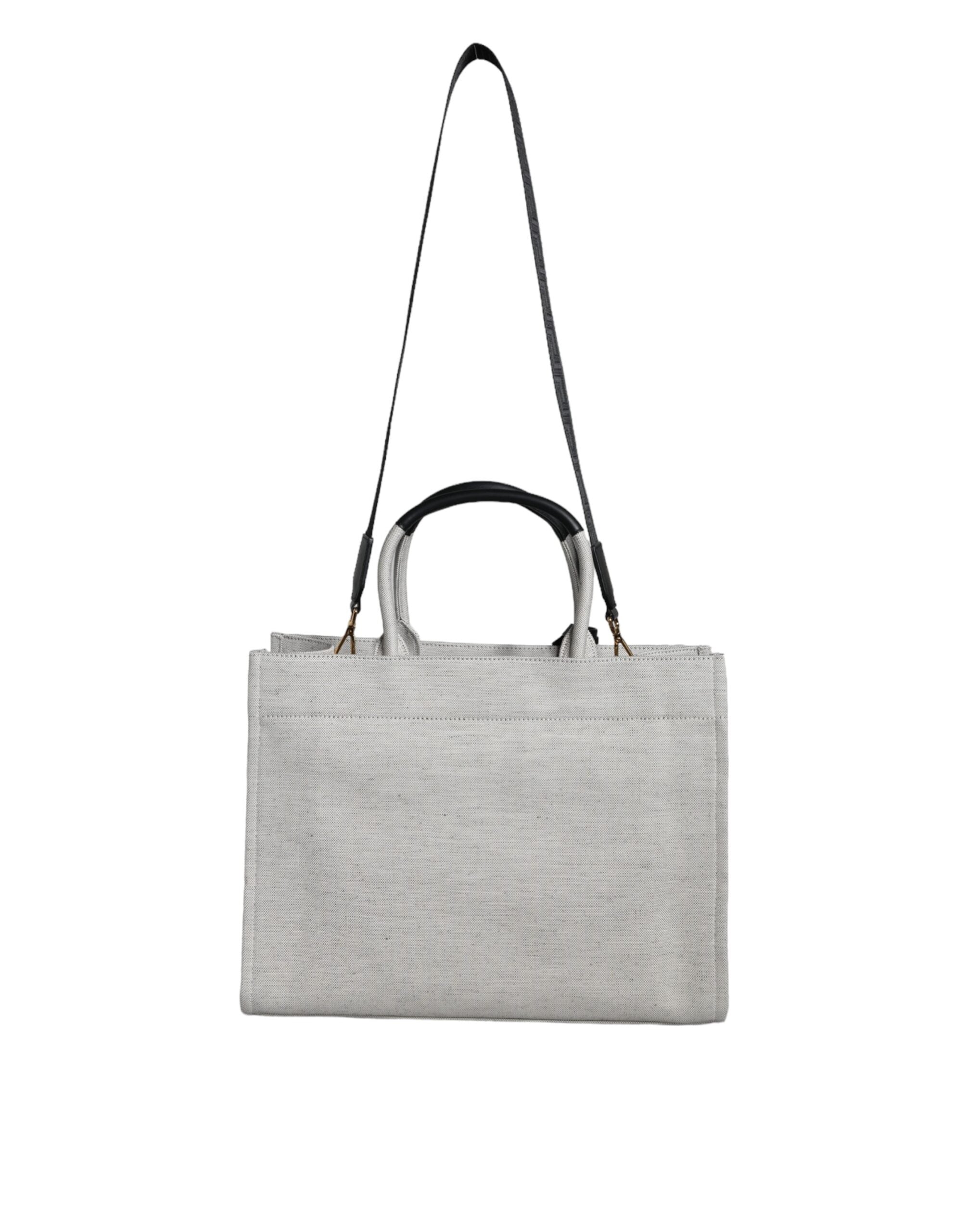 Versace White Top Handle Canvas Leather Logo Crossbody Tote Bag Versace