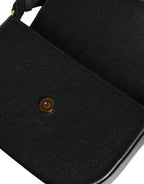 Versace Black Grainy Calf Leather Logo Crossbody Shoulder Bag Versace