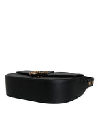 Versace Black Grainy Calf Leather Logo Crossbody Shoulder Bag Versace