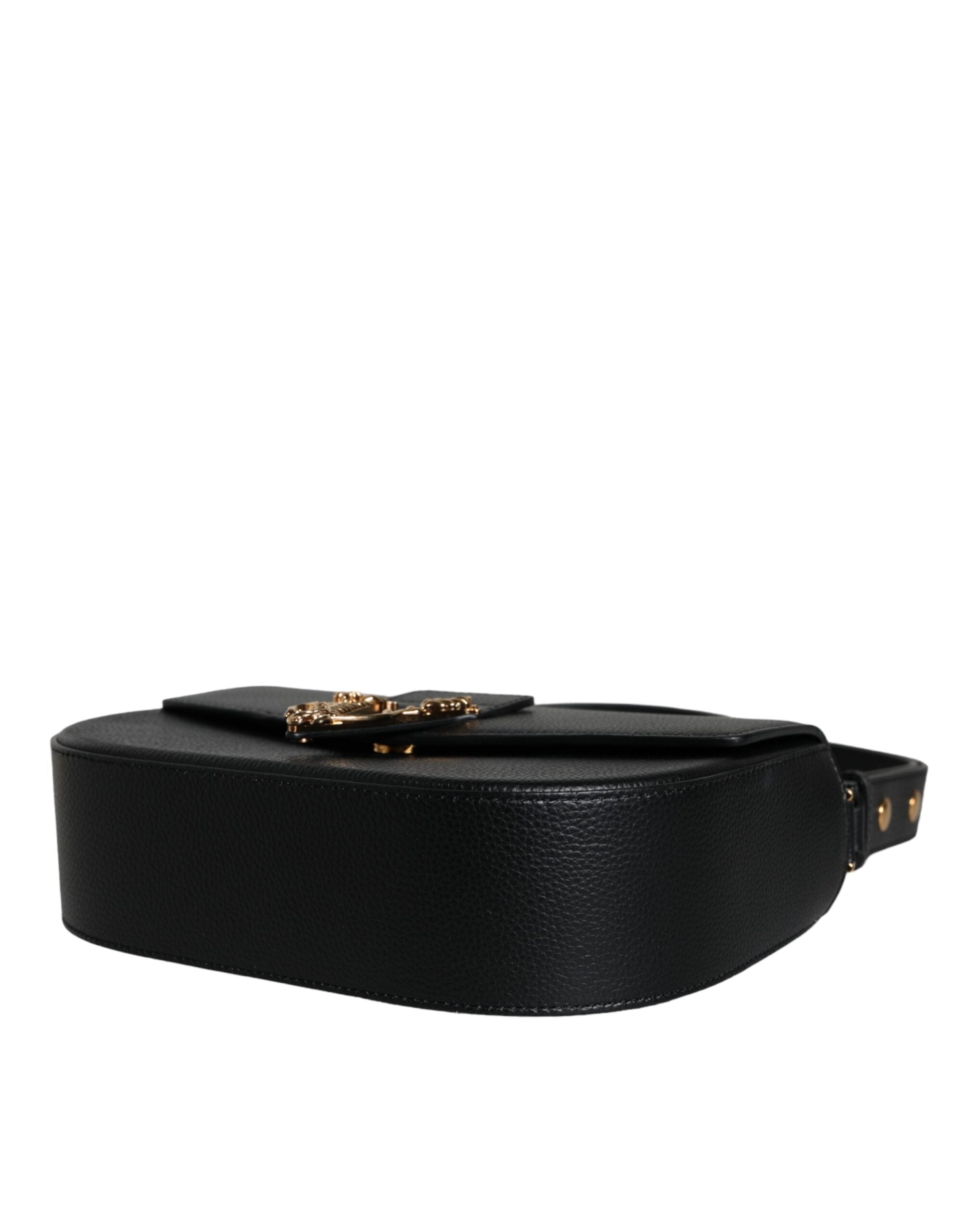 Versace Black Grainy Calf Leather Logo Crossbody Shoulder Bag Versace