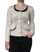 Valentino Beige Cotton Long Sleeves Round Neck Blazer Jacket Valentino