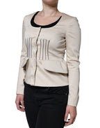 Valentino Beige Cotton Long Sleeves Round Neck Blazer Jacket Valentino