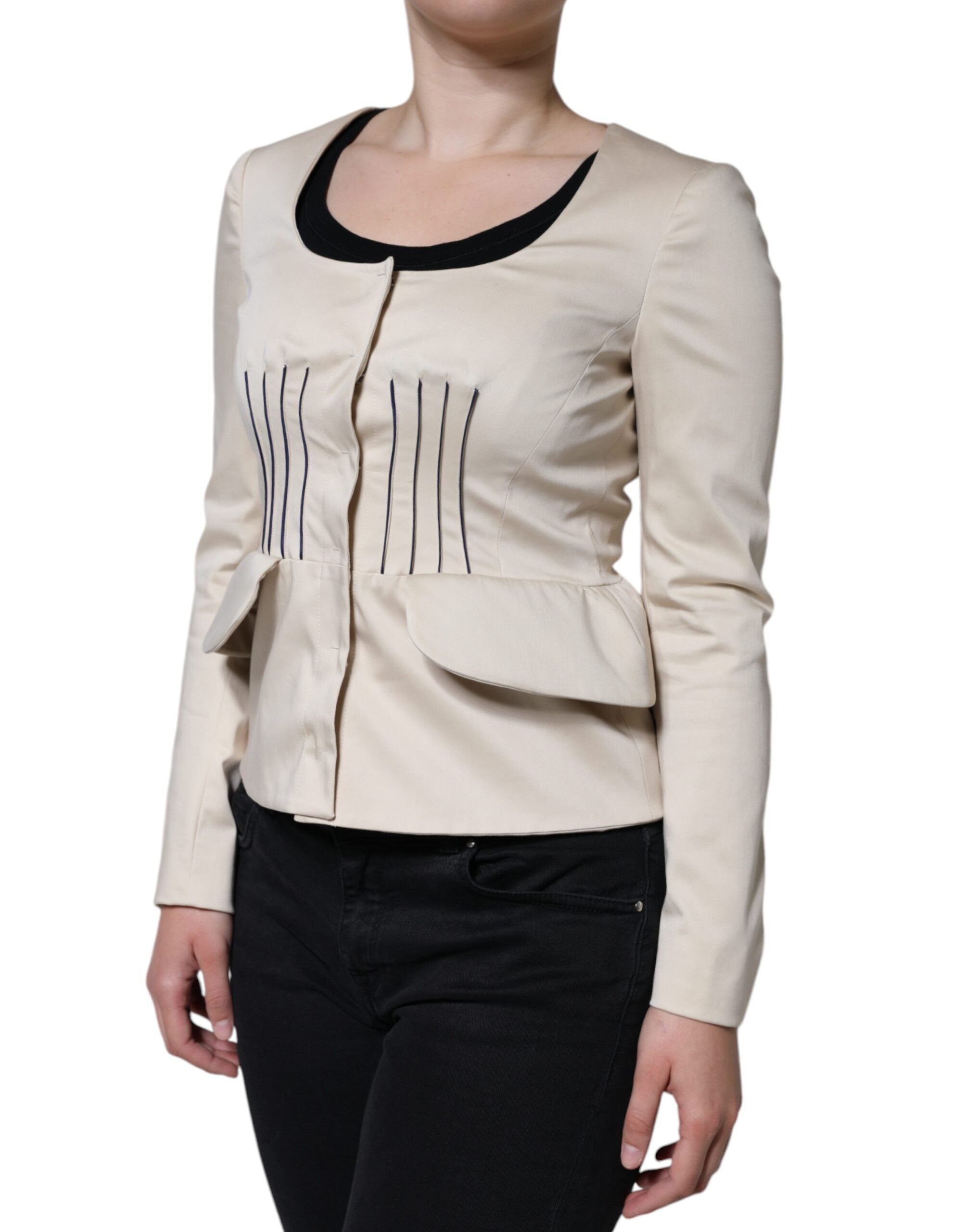 Valentino Beige Cotton Long Sleeves Round Neck Blazer Jacket Valentino