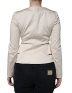 Valentino Beige Cotton Long Sleeves Round Neck Blazer Jacket Valentino