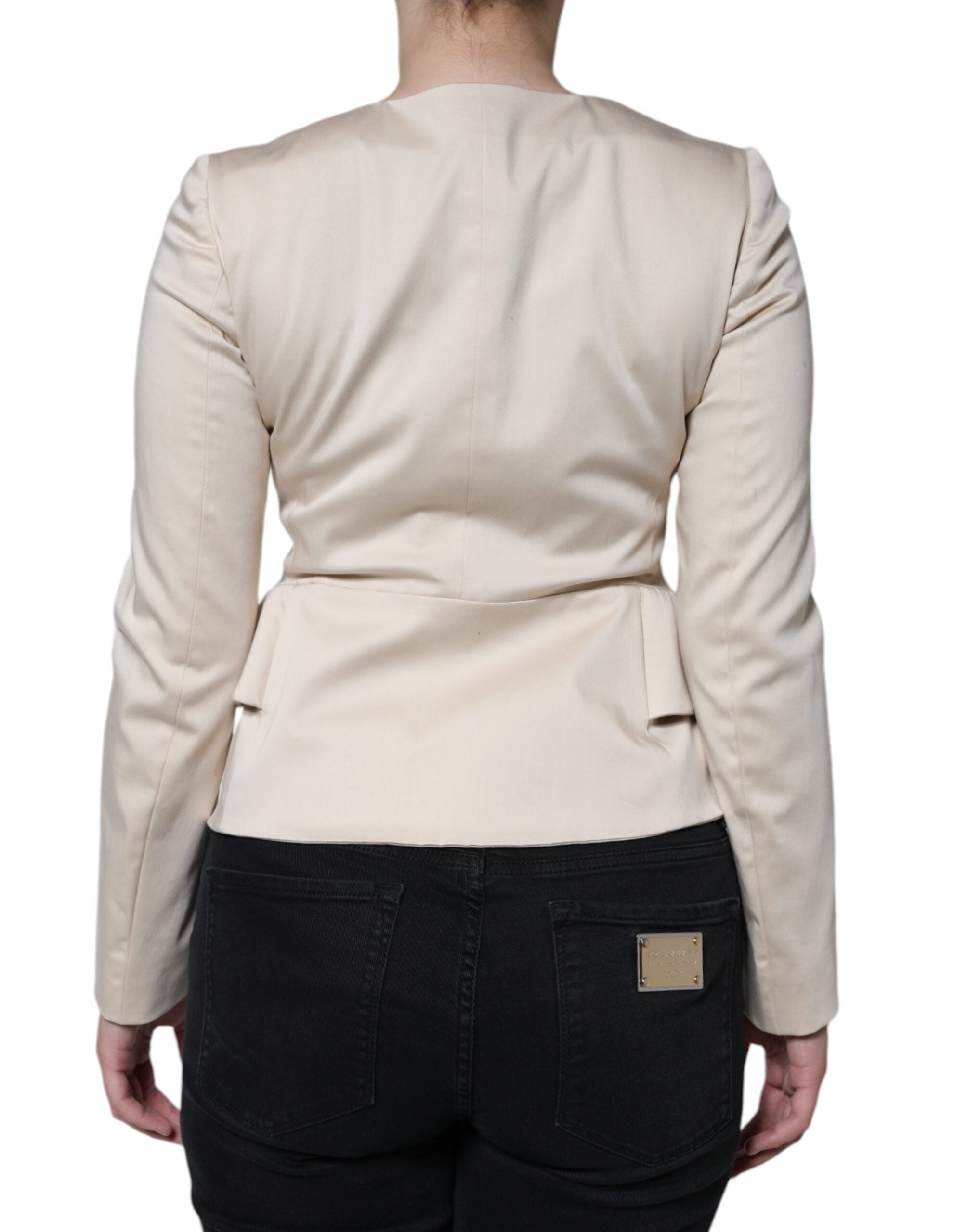 Valentino Beige Cotton Long Sleeves Round Neck Blazer Jacket Valentino