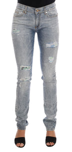 Versace Jeans Blue Wash Torn Stretch Slim Fit Jeans Versace Jeans