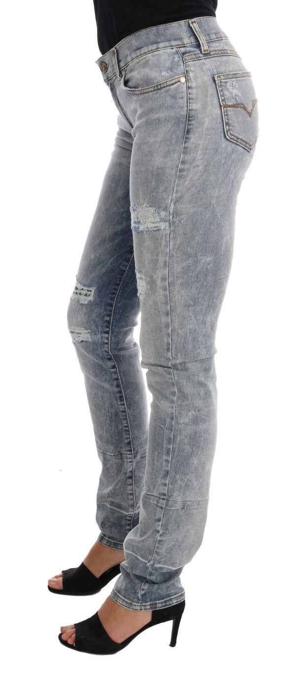 Versace Jeans Blue Wash Torn Stretch Slim Fit Jeans Versace Jeans