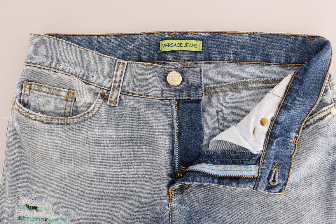 Versace Jeans Blue Wash Torn Stretch Slim Fit Jeans Versace Jeans