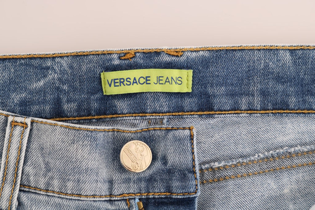Versace Jeans Blue Wash Torn Stretch Slim Fit Jeans Versace Jeans