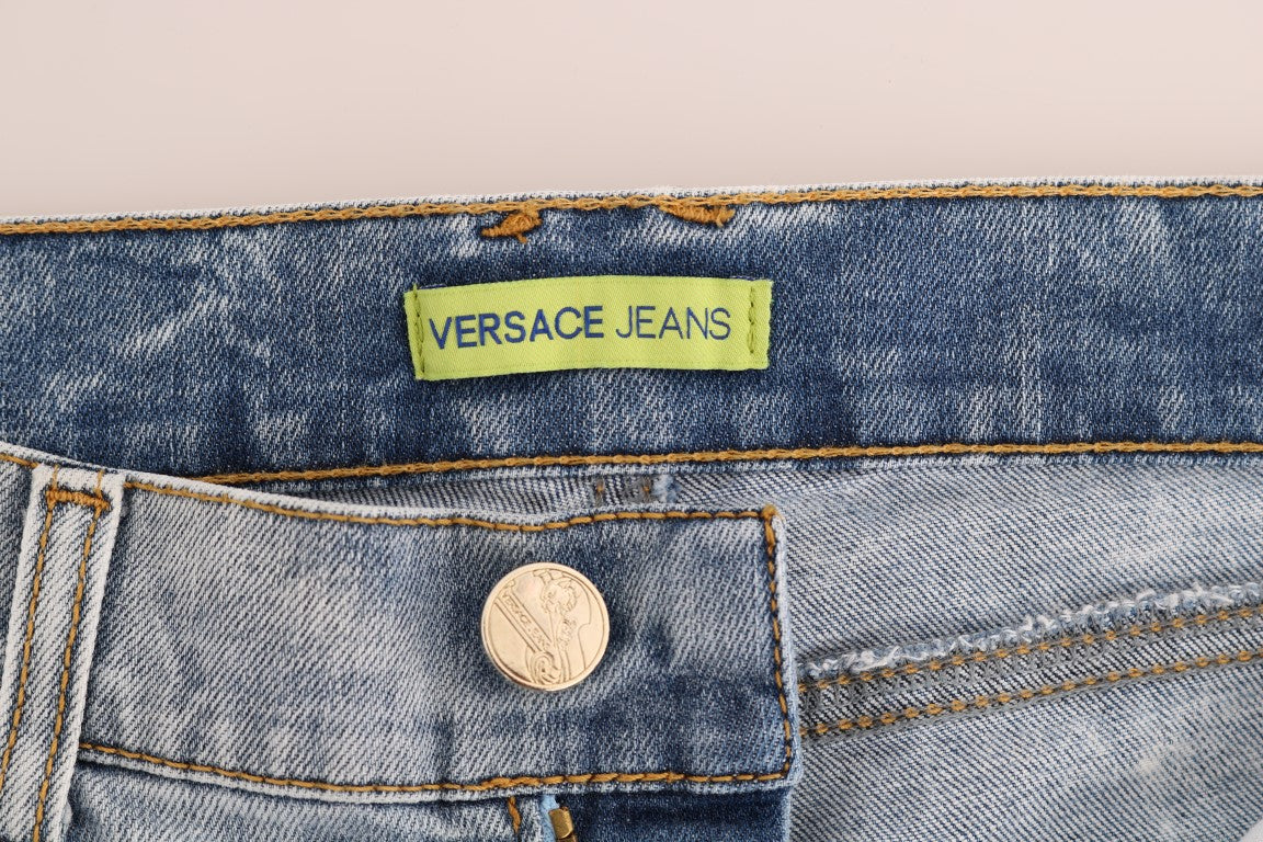 Versace Jeans Blue Wash Torn Stretch Slim Fit Jeans Versace Jeans