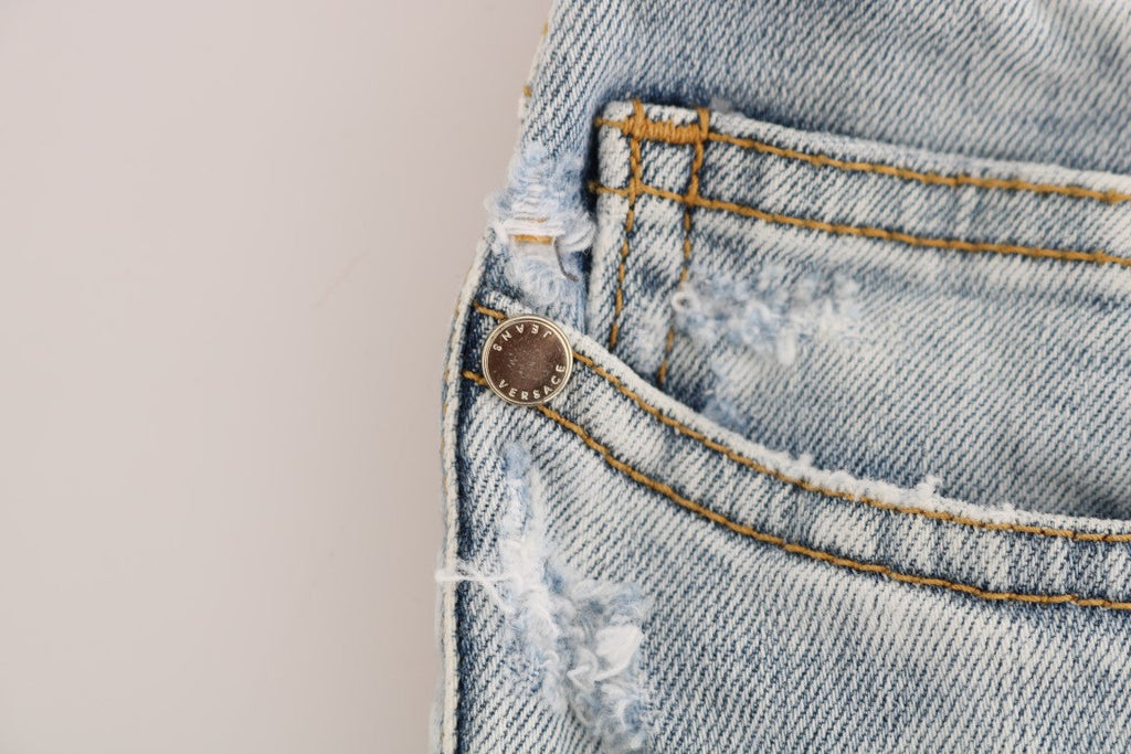 Versace Jeans Blue Wash Torn Stretch Slim Fit Jeans Versace Jeans