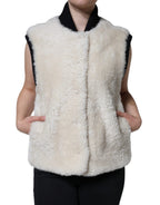 Burberry White WARRENFORD Shearling Leather Vest Coat Jacket Burberry
