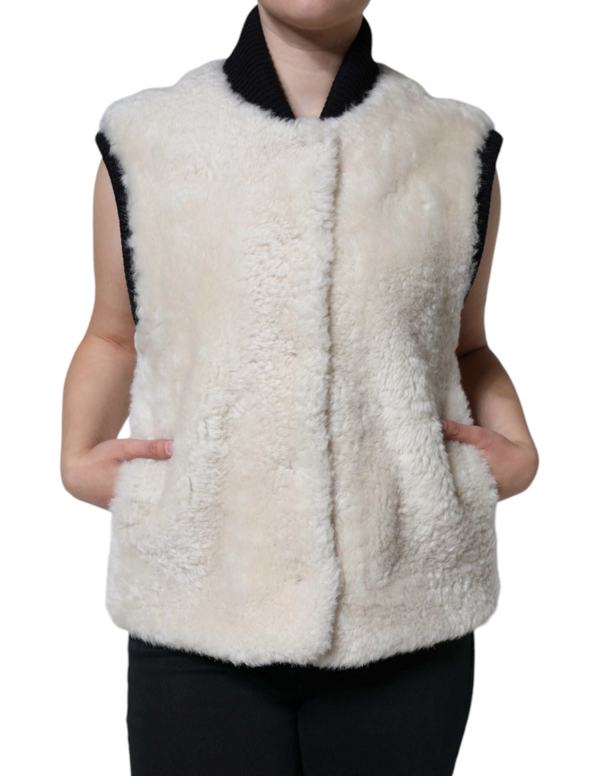 Burberry White WARRENFORD Shearling Leather Vest Coat Jacket Burberry