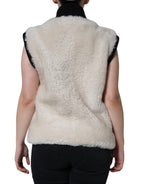Burberry White WARRENFORD Shearling Leather Vest Coat Jacket Burberry