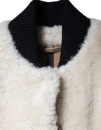 Burberry White WARRENFORD Shearling Leather Vest Coat Jacket Burberry