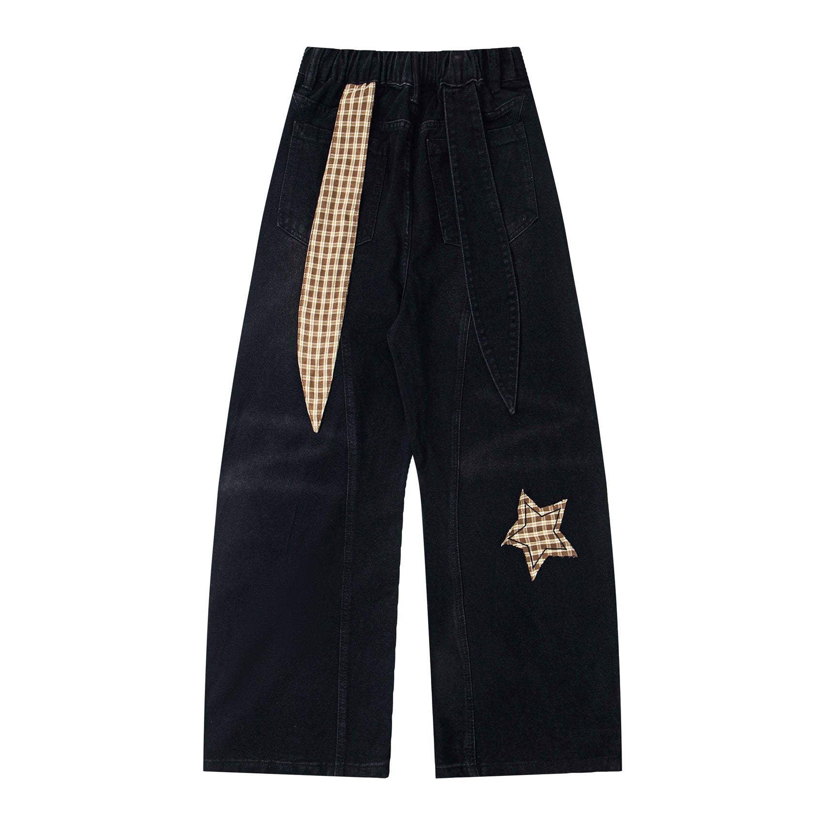 Retro Spliced Star Applique Embroidery Design Loose Casual Trendy Straight Jeans for Men and Women eprolo