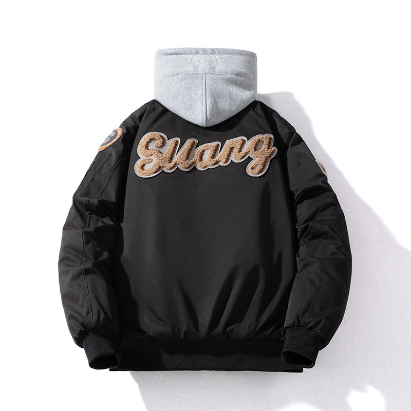 Street Trend Baseball Jacket Women Towel Fleece Embroidery Padded Hooded Thick Flight Jacket Men eprolo