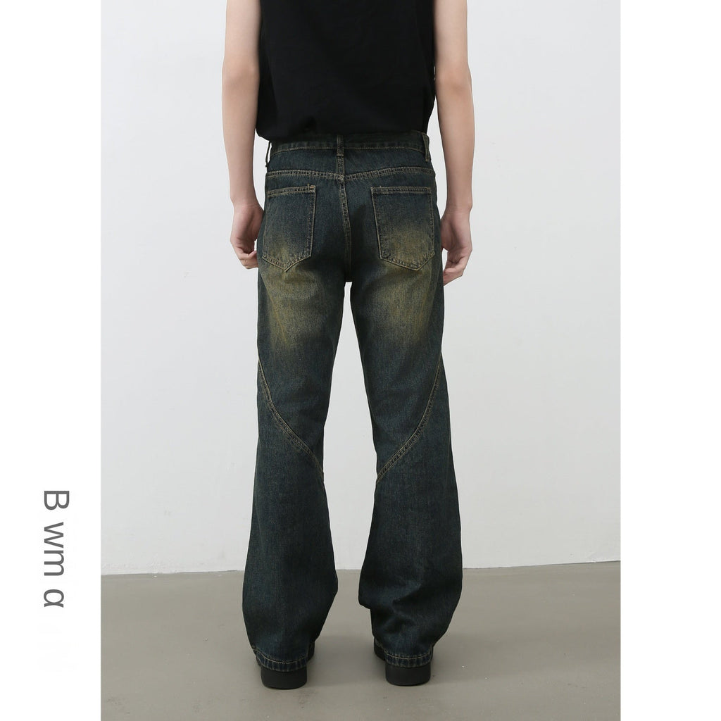 Nirben Denim | American Retro Vibe Water Washed Faded Slim Flared Jeans for Men, Slim Fit and Loose Style Trendy eprolo