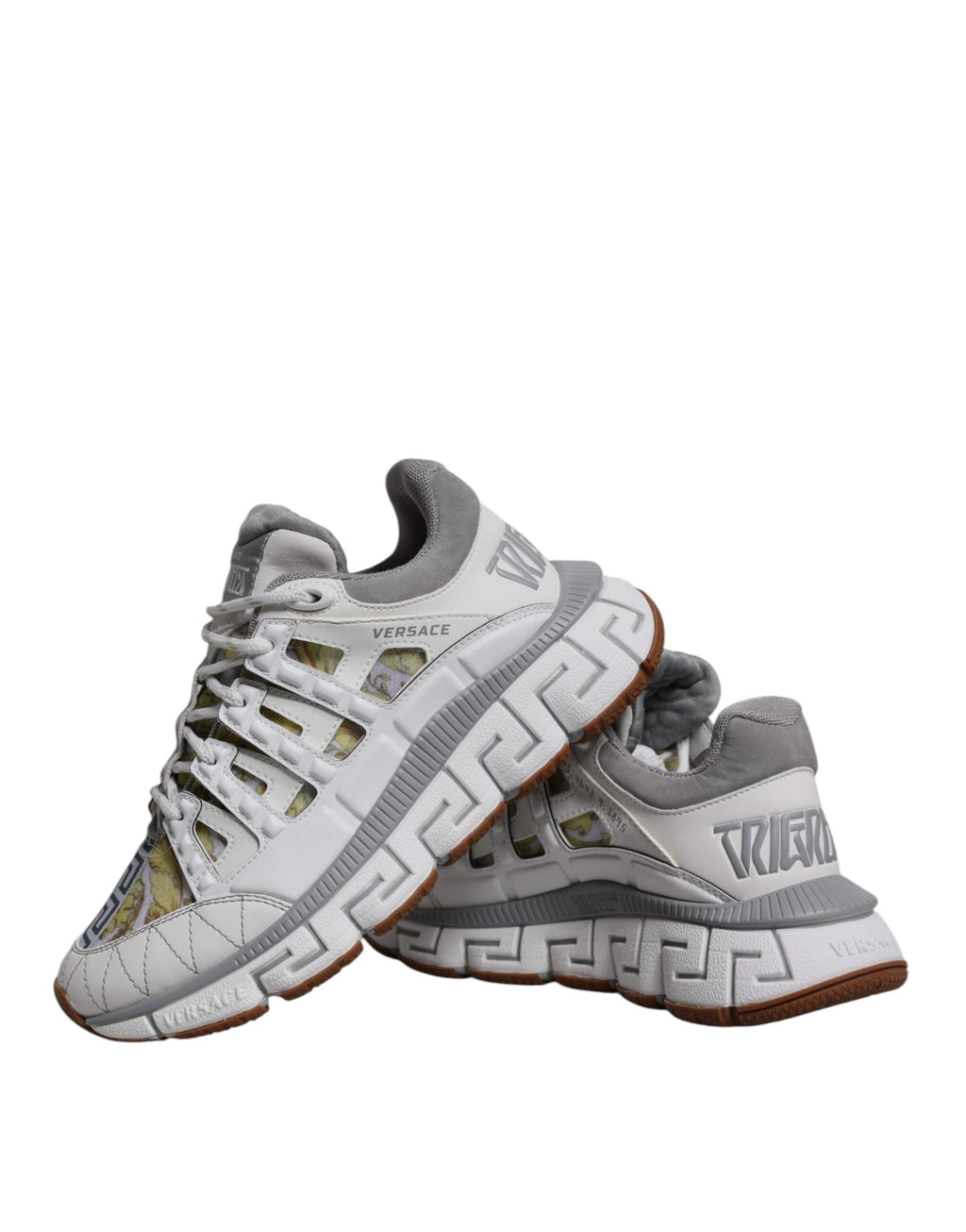 Versace White Trigreca Barocco Print Low Top Sneakers Shoes Versace