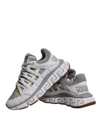 Versace White Trigreca Barocco Print Low Top Sneakers Shoes Versace