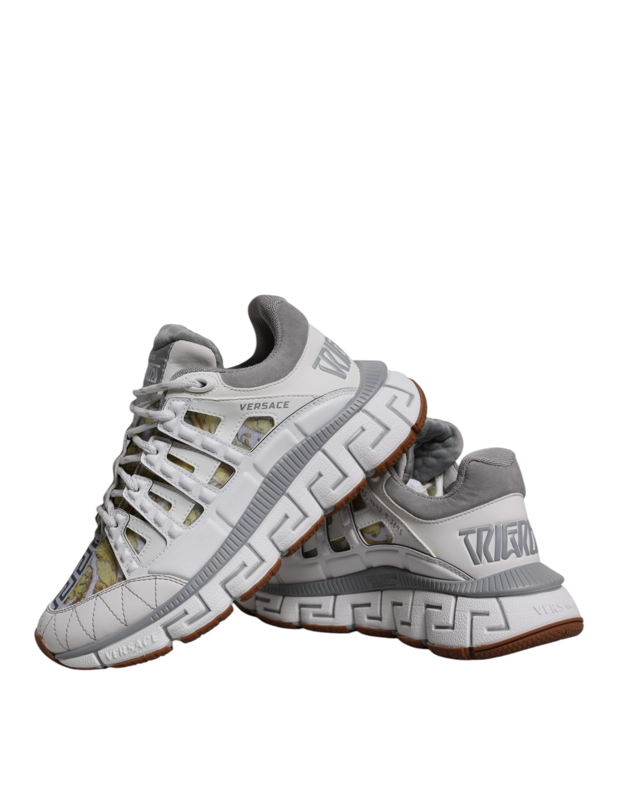 Versace White Trigreca Barocco Print Low Top Sneakers Shoes Versace