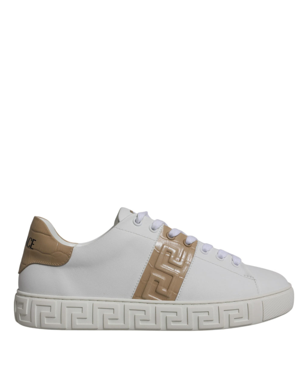 Versace White Brown Greca Print TPU Low Top Men Sneakers Shoes Versace