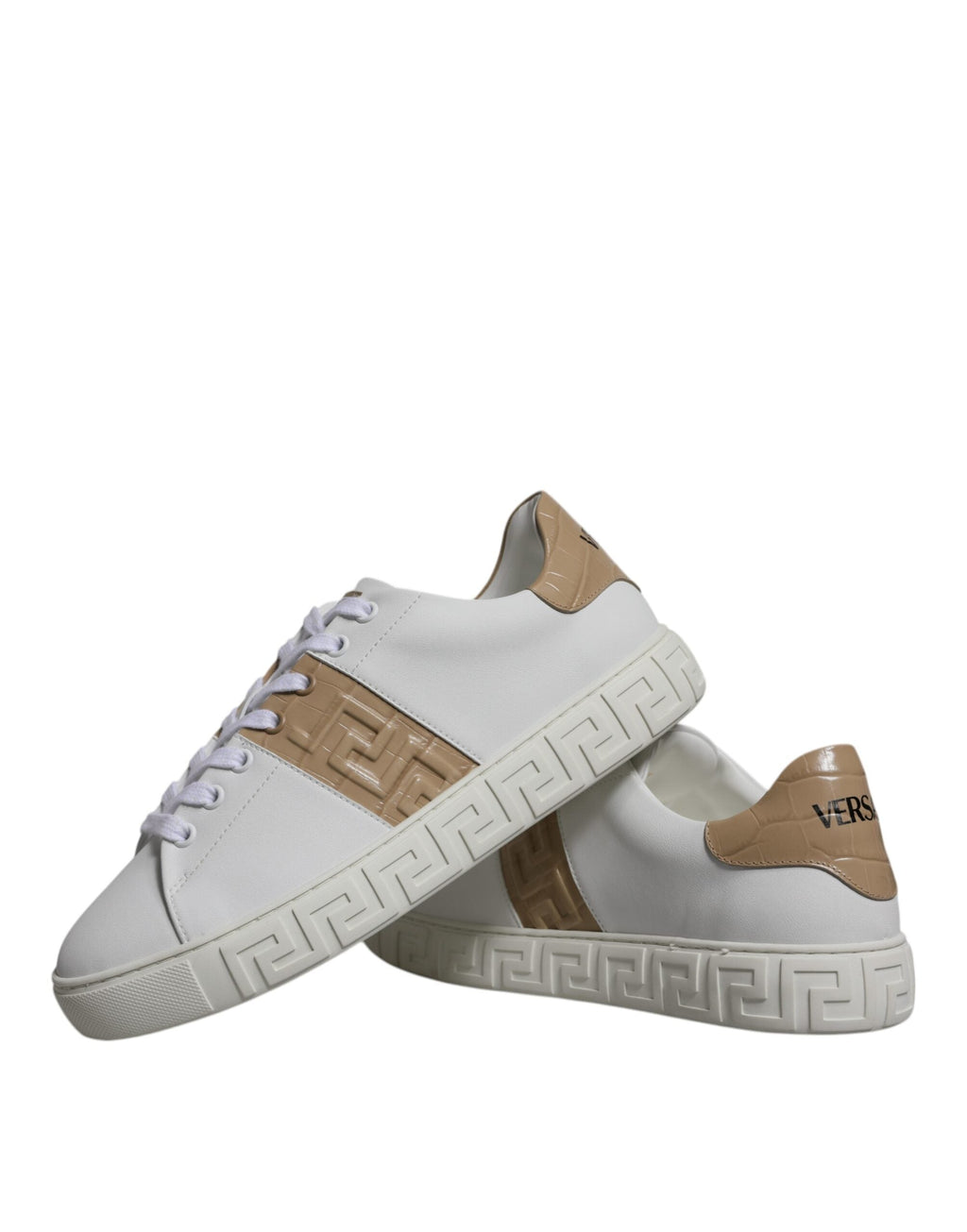 Versace White Brown Greca Print TPU Low Top Men Sneakers Shoes Versace
