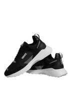 Versace Black Canvas Quad Fabric Medusa Low Top Sneaker Shoes Versace