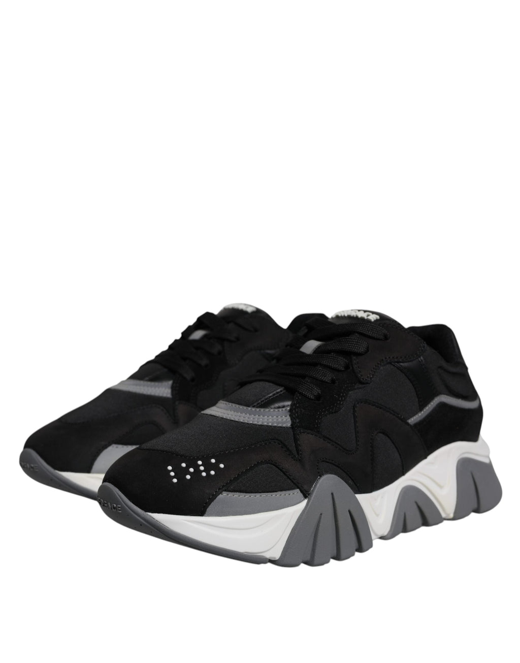 Versace Black Leather Neoprene Chunky Low Top Sneakers Squalo Shoes Versace
