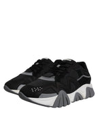 Versace Black Leather Neoprene Chunky Low Top Sneakers Squalo Shoes Versace
