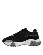 Versace Black Leather Neoprene Chunky Low Top Sneakers Squalo Shoes Versace