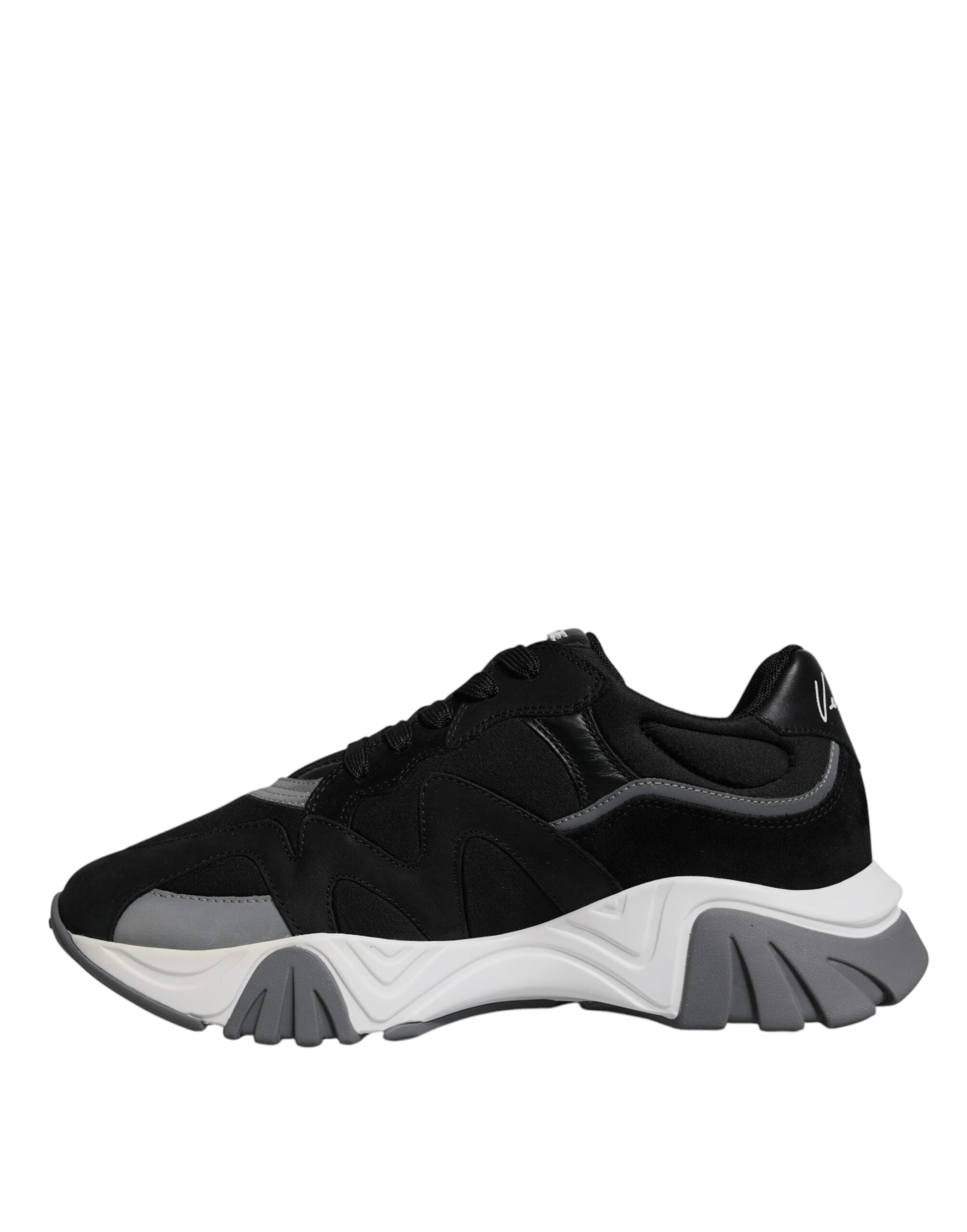 Versace Black Leather Neoprene Chunky Low Top Sneakers Squalo Shoes Versace