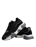 Versace Black Leather Neoprene Chunky Low Top Sneakers Squalo Shoes Versace