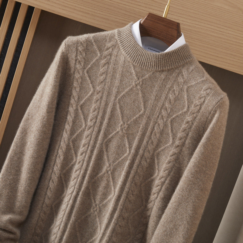 Men's Semi-high Diamond Bottoming Shirt Middle-aged Business Leisure Twisted Warm Sweater LittleYogaSocks