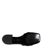 Versace Black Leather Logo Plaque Slip On Slides Flats Shoes Versace
